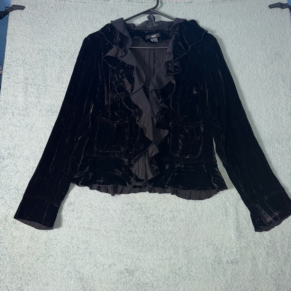 Women's Kial Top Black Velvet Ruffle Grunger Wimsigoth Witchy M Lined - Picture 2 of 14